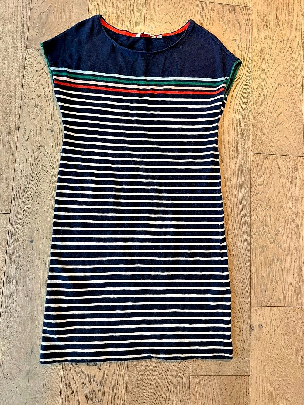Boden Paulina Dress US 4 Navy Stripe Multicolor 100% Cotton T Shirt Midi